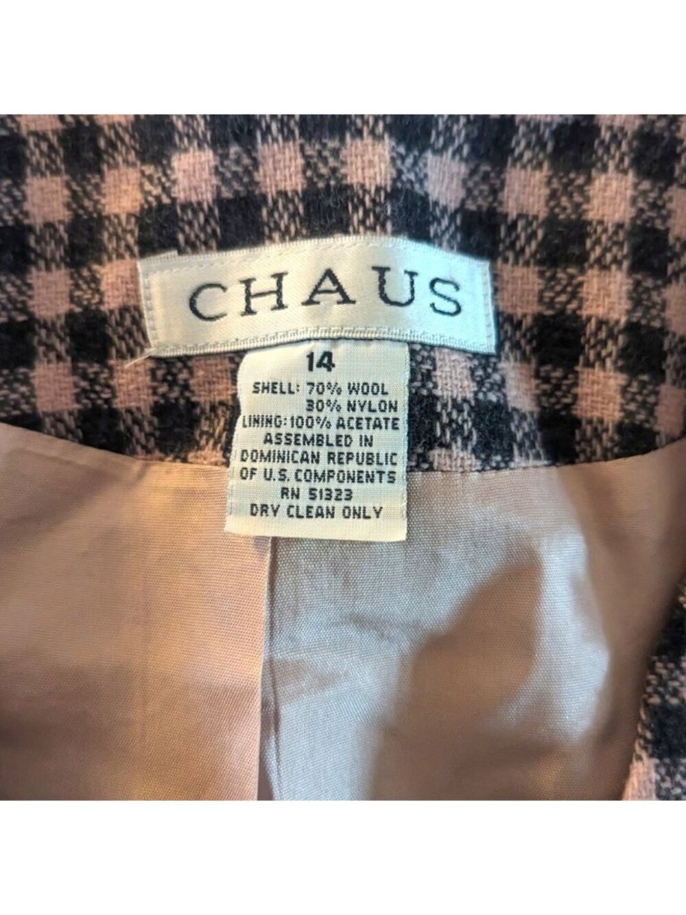 VTG Chaus Wool Mauve Gray Check Long Blazer 14 - Picture 4 of 4